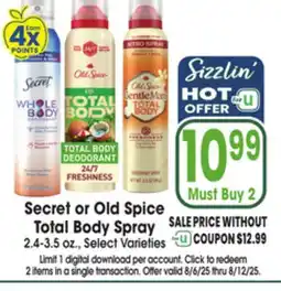 Jewel-Osco Secret or Old Spice Total Body Spray offer
