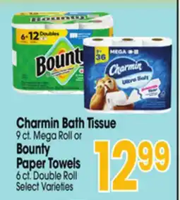 Jewel-Osco Charmin Bath Tissue 9 ct. Mega Roll or Bounty Paper Towels 6 ct. Double Roll offer
