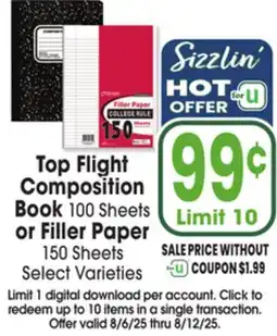 Jewel-Osco Top Flight Composition Book 100 Sheets or Filler Paper 150 Sheets offer