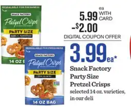 Mariano's Snack Factory Party Size Pretzel Crisps offer