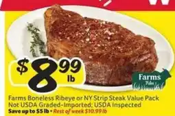 Winn Dixie Farms Boneless Ribeye or NY Strip Steak Value Pack offer
