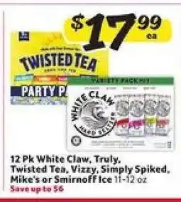 Winn Dixie 12 Pk White Claw, Truly, Twisted Tea, Vizzy, Simply Spiked, Mike's or Smirnoff Ice offer