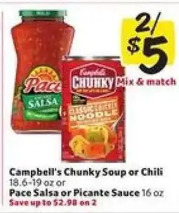 Winn Dixie Campbell's Chunky Soup or Chili / Pace Salsa or Picante Sauce offer