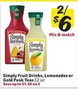 Winn Dixie Simply Fruit Drinks, Lemonades or Gold Peak Teas offer