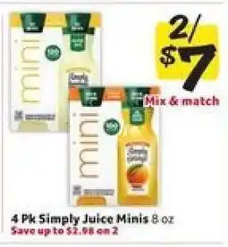 Winn Dixie 4 Pk Simply Juice Minis offer