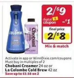 Winn Dixie Chobani Creamer or La Colombe Cold Brew offer