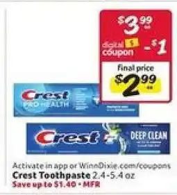Winn Dixie Crest Toothpaste offer