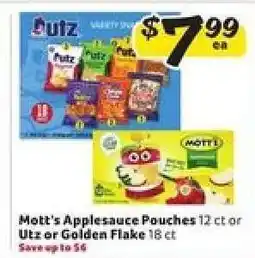 Winn Dixie Mott's Applesauce Pouches 12 ct or Utz or Golden Flake 18 ct offer