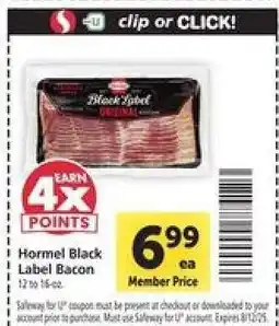 Safeway Hormel Black Label Bacon offer