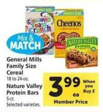 Safeway General Mills Family Size Cereal & Nature Valley Protein Bars offer