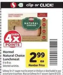 Safeway Hormel Natural Choice Lunchmeat offer