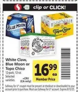 Safeway White Claw, Blue Moon or Topo Chico offer