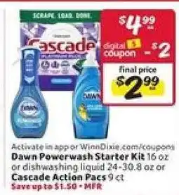 Winn Dixie Dawn Powerwash Starter Kit or Cascade Action Pacs offer