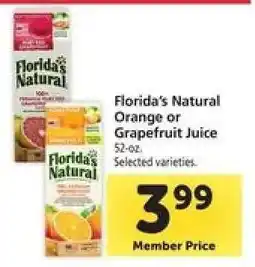 Safeway Florida's Natural Orange or Grapefruit Juice offer