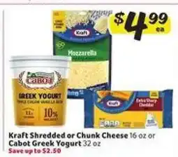Winn Dixie Kraft Shredded or Chunk Cheese or Cabot Greek Yogurt offer