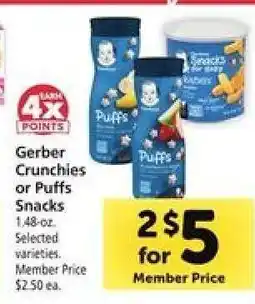 Safeway Gerber Crunchies or Puffs Snacks offer