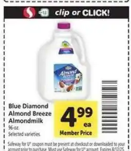 Safeway Blue Diamond Almond Breeze Almondmilk offer