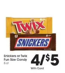 Kroger Snickers or Twix Fun Size Candy offer