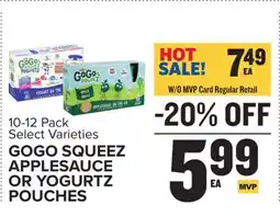 Food Lion GOGO SQUEEZ APPLESAUCE OR YOGURTZ POUCHES offer