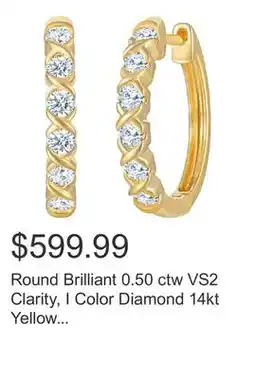 Costco Round Brilliant 0.50 ctw VS2 Clarity, I Color Diamond 14kt Yellow Gold Hoop Earrings offer