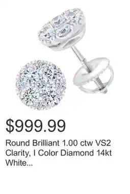 Costco Round Brilliant 1.00 ctw VS2 Clarity, I Color Diamond 14kt White Gold Earrings offer