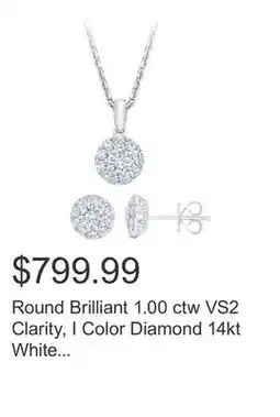 Costco Round Brilliant 1.00 ctw VS2 Clarity, I Color Diamond 14kt White Gold Earring & Necklace Set offer