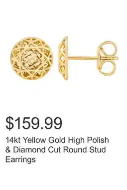 Costco 14kt Yellow Gold High Polish & Diamond Cut Round Stud Earrings offer