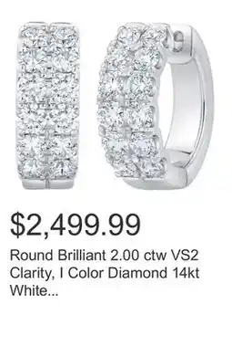 Costco Round Brilliant 2.00 ctw VS2 Clarity, I Color Diamond 14kt White Gold Double Row Hoop Earrings offer