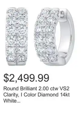 Costco Round Brilliant 2.00 ctw VS2 Clarity, I Color Diamond 14kt White Gold Double Row Hoop Earrings offer