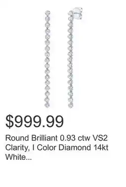 Costco Round Brilliant 0.93 ctw VS2 Clarity, I Color Diamond 14kt White Gold Strand Earrings offer