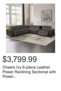 Costco Cheers Ivy 6-piece Leather Power Reclining Sectional with Power Headrests offer