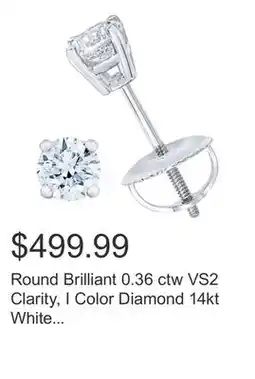 Costco Round Brilliant 0.36 ctw VS2 Clarity, I Color Diamond 14kt White Gold Stud Earrings offer