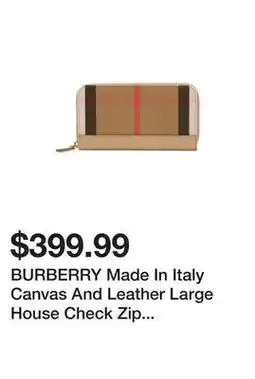 Marshalls BURBERRY Made In Italy Canvas And Leather Large House Check Zip Around Wallet offer