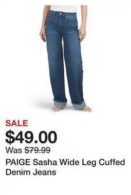Marshalls PAIGE Sasha Wide Leg Cuffed Denim Jeans offer