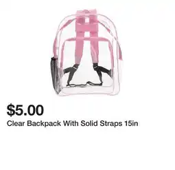 Five Below Clear Backpack With Solid Straps 15in offer