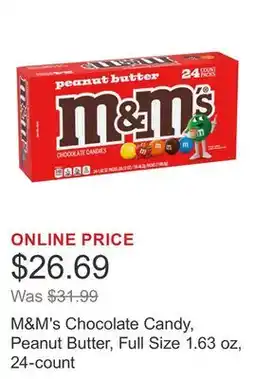 Costco M&M's Chocolate Candy, Peanut Butter, Full Size 1.63 oz, 24-count offer
