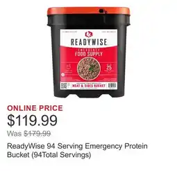 Costco ReadyWise 94 Serving Emergency Protein Bucket (94Total Servings) offer