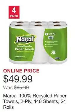 Costco Marcal 100% Recycled Paper Towels, 2-Ply, 140 Sheets, 24 Rolls offer