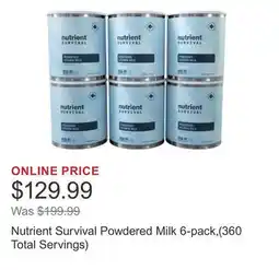 Costco Nutrient Survival Powdered Milk 6-pack,(360 Total Servings) offer