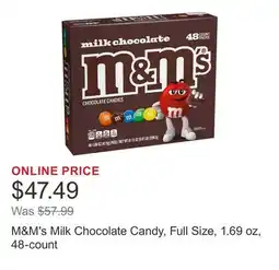 Costco M&M's Milk Chocolate Candy, Full Size, 1.69 oz, 48-count offer