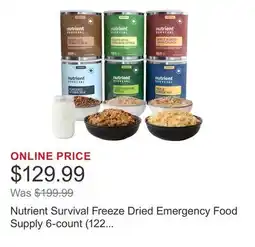 Costco Nutrient Survival Freeze Dried Emergency Food Supply 6-count (122 Total Servings) offer