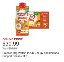 Costco Premier 30g Protein PLUS Energy and Immune Support Shakes 11 fl. oz., 18-pack, Pumpkin Spice offer