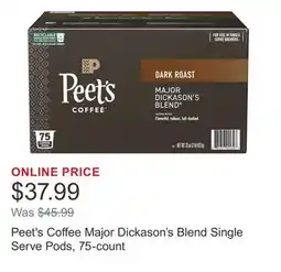 Costco Peet's Coffee Major Dickason's Blend Single Serve Pods, 75-count offer