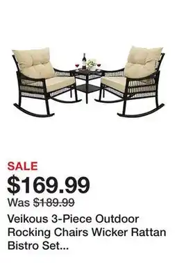 Tractor Supply Company Veikous 3-Piece Outdoor Rocking Chairs Wicker Rattan Bistro Set with Cushions and Table offer