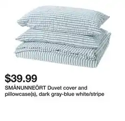 Ikea SMÅNUNNEÖRT Duvet cover and pillowcase(s), dark gray-blue white/stripe offer