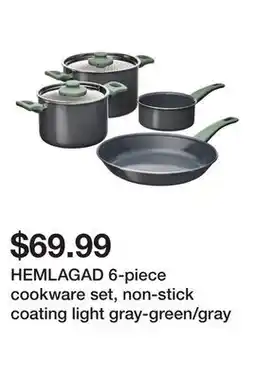 Ikea HEMLAGAD 6-piece cookware set, non-stick coating light gray-green/gray offer