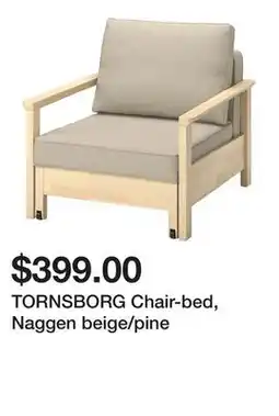 Ikea TORNSBORG Chair-bed, Naggen beige/pine offer
