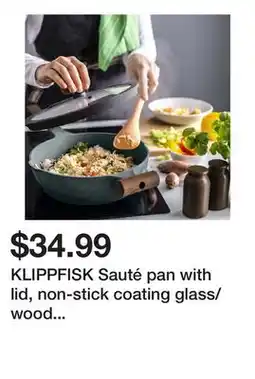 Ikea KLIPPFISK Sauté pan with lid, non-stick coating glass/wood gray-turquoise offer