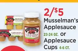 Heinen's Musselman's Applesauce 23-24 OZ. or Applesauce Cups 4-6 CT offer