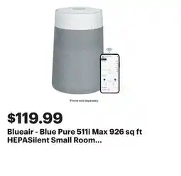 Best Buy Blueair - Blue Pure 511i Max 926 sq ft HEPASilent Small Room Bedroom Air Purifier - White/Gray offer